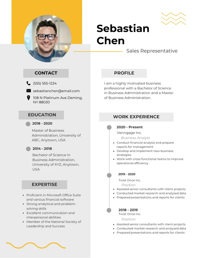 Grey And Yellow Modern Professional Business Resume Template
