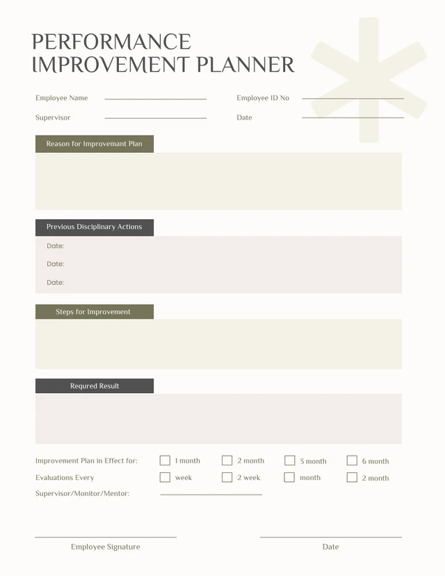 Beige Pastel Simple Performance Improvement Planner Template