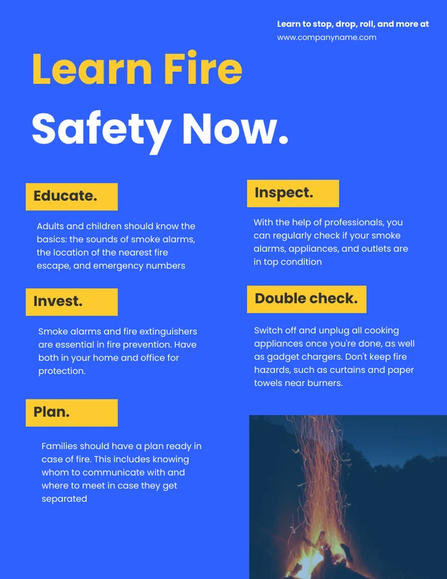 Blue and Yellow Learn Fire Safety Template
