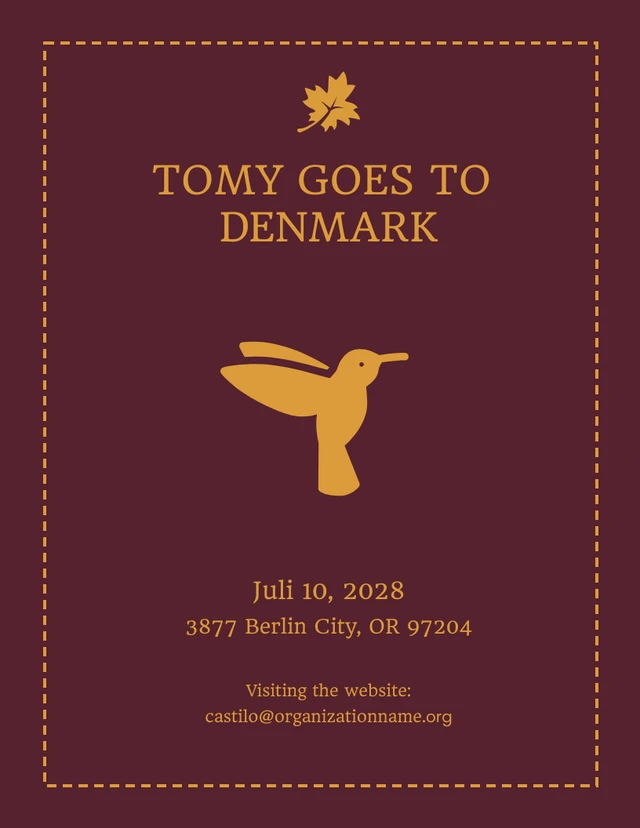 Maroon Gold Passport Invite To Denmark poster Template
