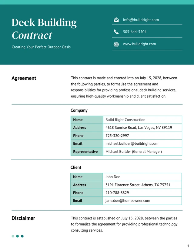 Deck Building Contract Template - Page 1