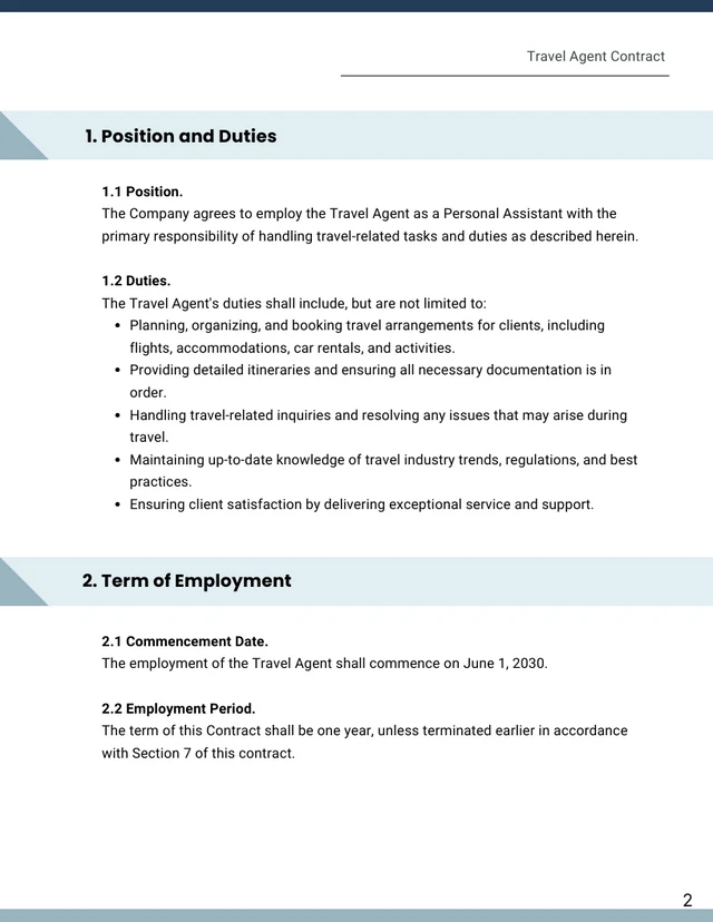 Travel Agent Contract Template - Page 2