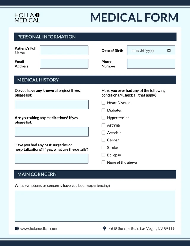 Soft Blue and White Minimalist Medical Form Template