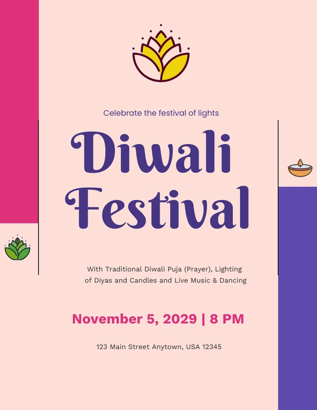 Pink Simple Clean Diwali Invitation Template