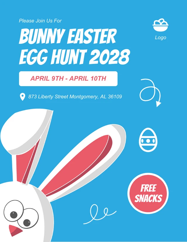 Blue Simple Bunny Illustration Easter Egg Invitation Template