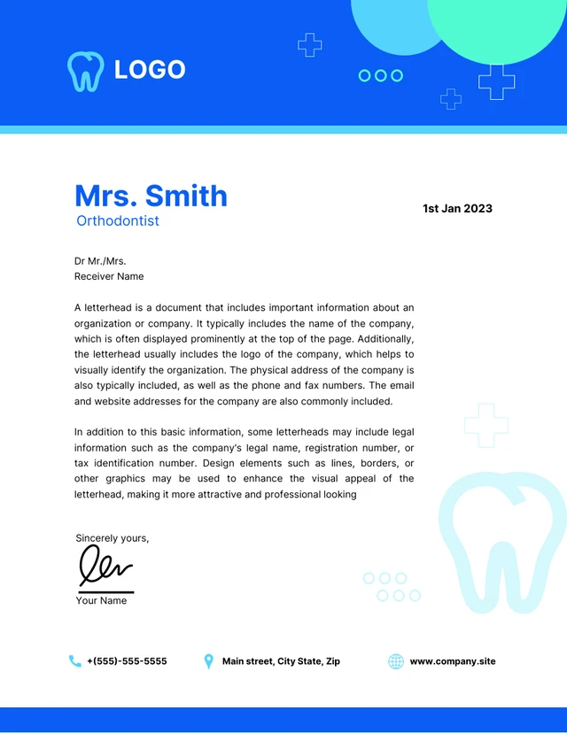 White And Blue Modern Playful Doctor Letterhead Template
