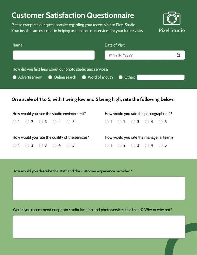 Simple Green Questionnaire Form Template