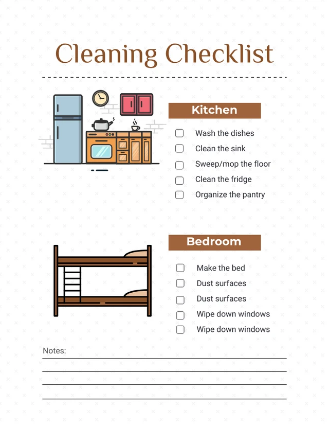 White And Brown Minimalist Illustration Cleaning Checklist Template