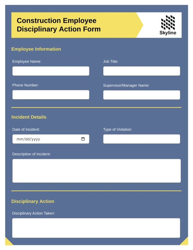 Blue and Yellow Construction Form Template