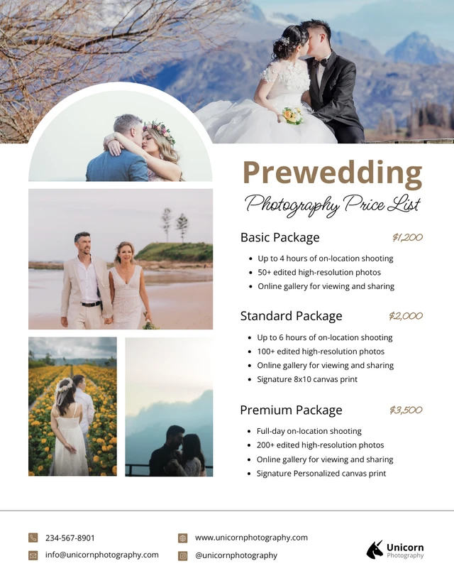 Pre-Wedding Photographer Price List