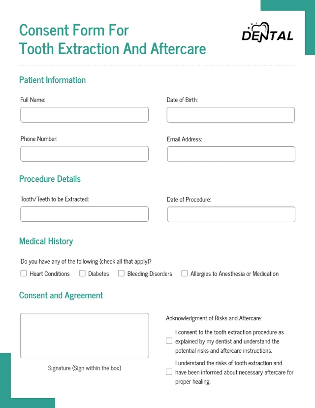 Clean Green Dental Consent Form Template