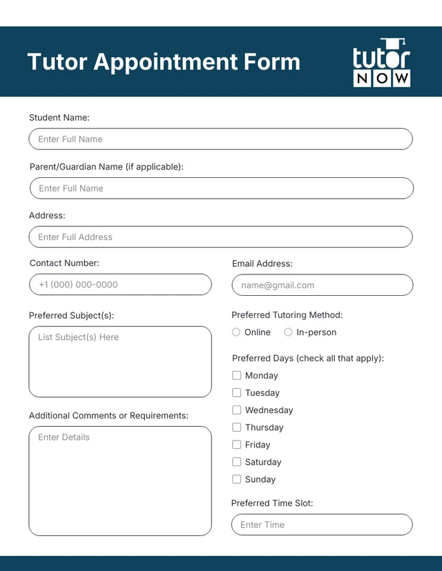 Simple Navy Appointment Form Template