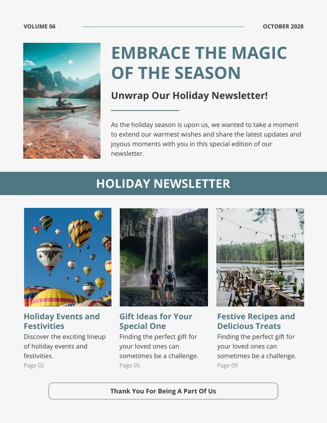 Green White Modern Minimalist Holiday Newsletter Template