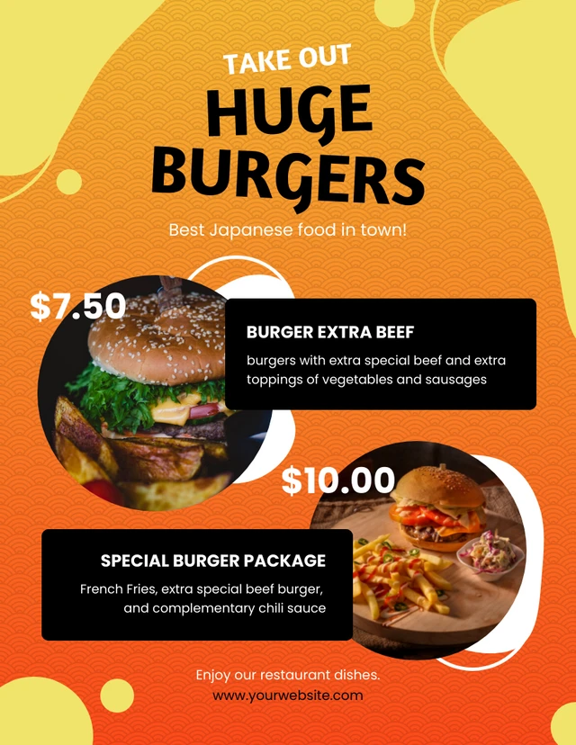 Black And Orange Gradient Elegant Burger Food Take Out Menus Template