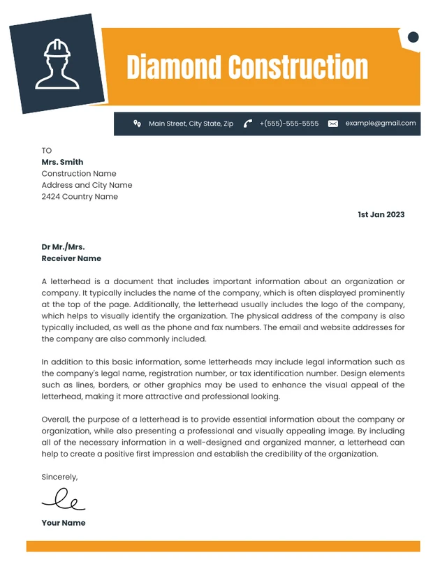 Yellow And Blue Minimalist Professional Construction Letterhead Template
