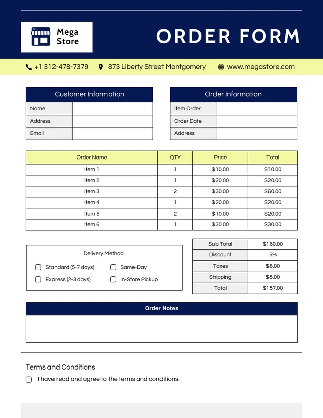 Minimalist Blue and Yellow Ecommerce Forms Template