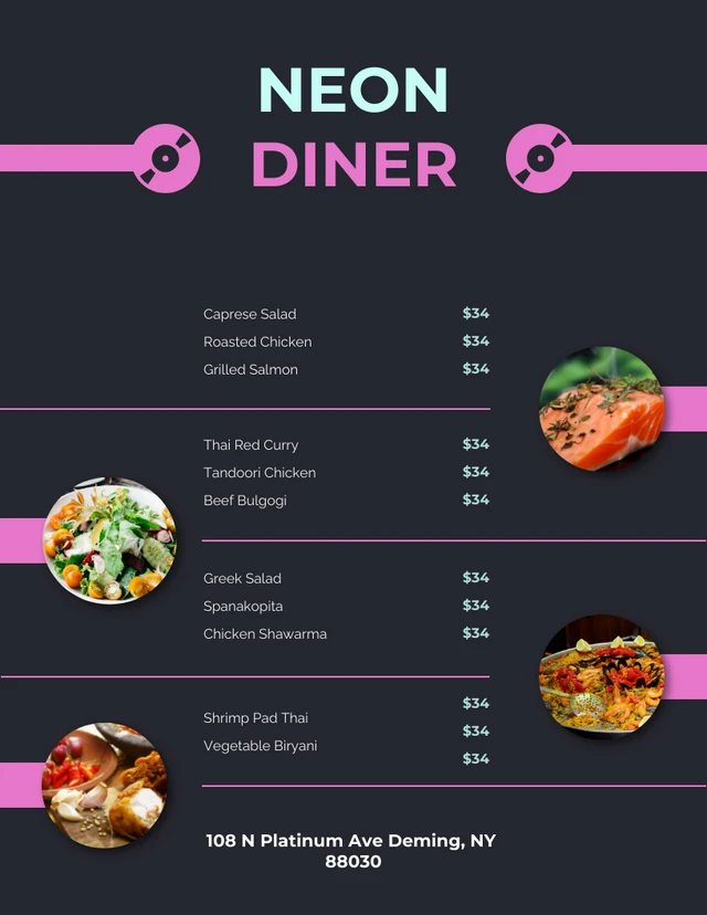 Neon Diner Menus Template