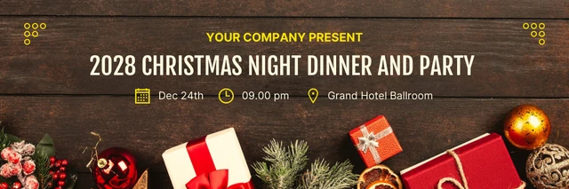 Brown Simple Modern Classic Phot Night Dinner Party Christmas Banner Template