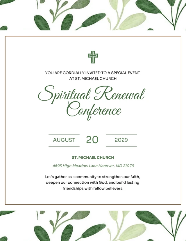 Green Floral Church Invitation Template