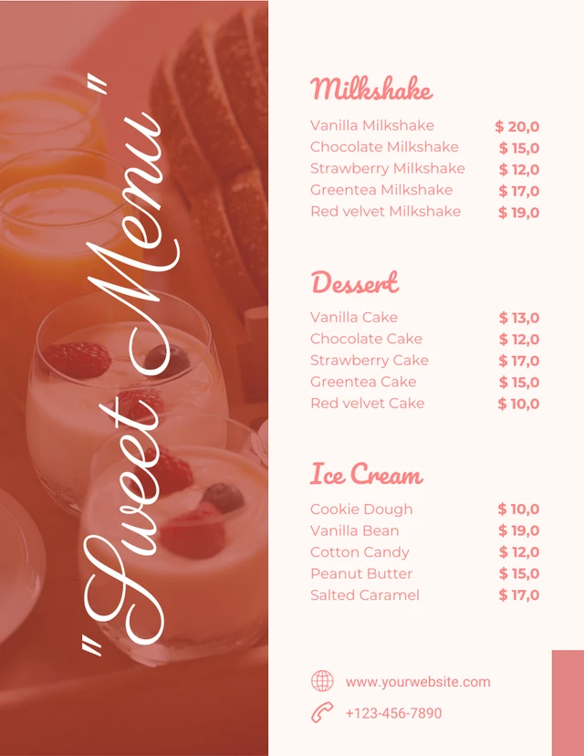 Light Pink Minimalist Photo Sweet Dessert Menu Template