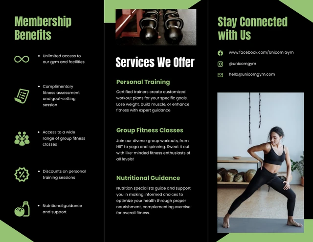 Black and Green Gym Tri Fold Brochure - Page 2