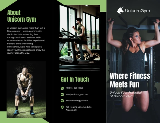 Black and Green Gym Tri Fold Brochure - Page 1