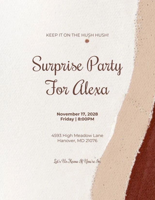 Beige Modern Aesthetic Texture Surprise Party Invitation Template