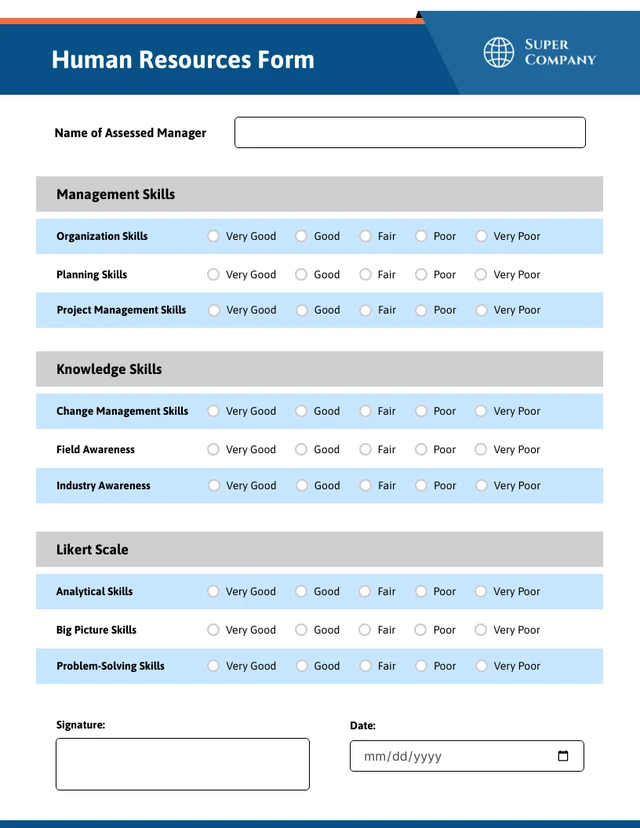 Blue and Orange HR Form Template