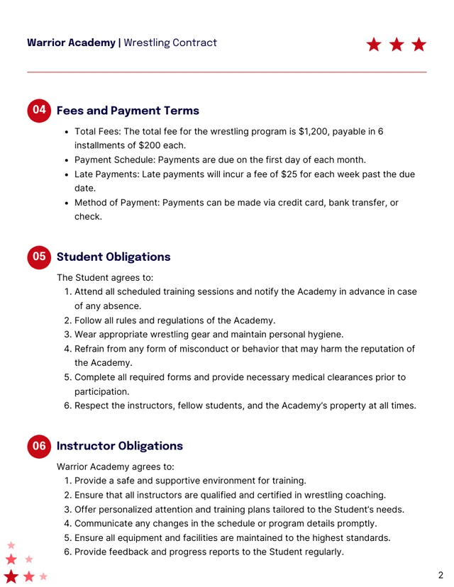 Wrestling Contract Template - Page 2