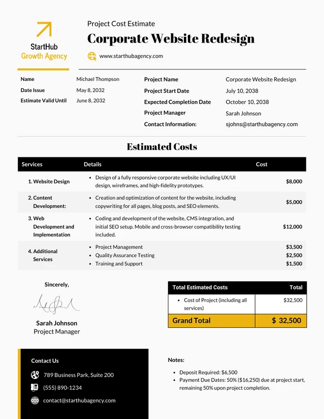 Project Cost Estimate Template