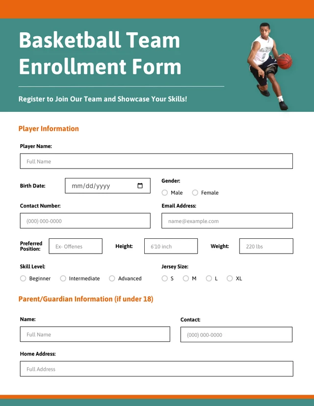 Green and Orange Simple Enrollment Forms Template