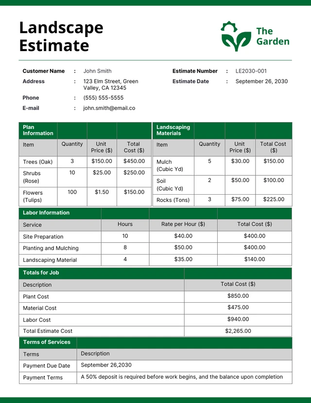 White and Green Landscape Estimate Template