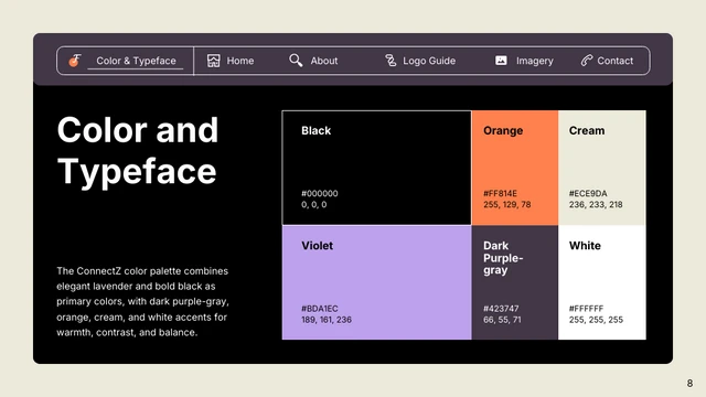 Purple, Orange, and Black Application Brand Guideline Presentation - Page 8