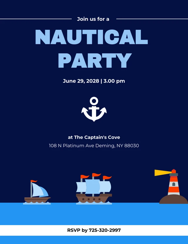 Ocean Blue And White Nautical Invitation Template