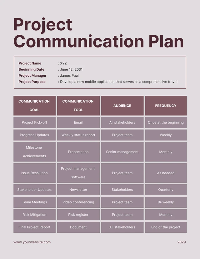 Maroon Project Communication Plan Template