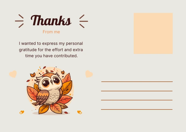 Beige Simple Aesthetic Owl Illustration Love Postcard - Page 2