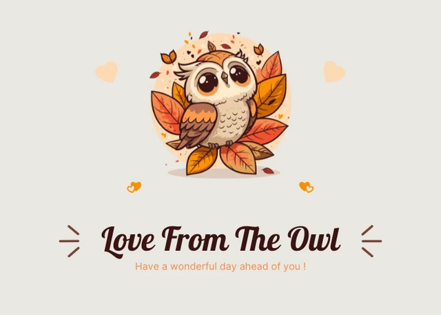 Beige Simple Aesthetic Owl Illustration Love Postcard - Page 1