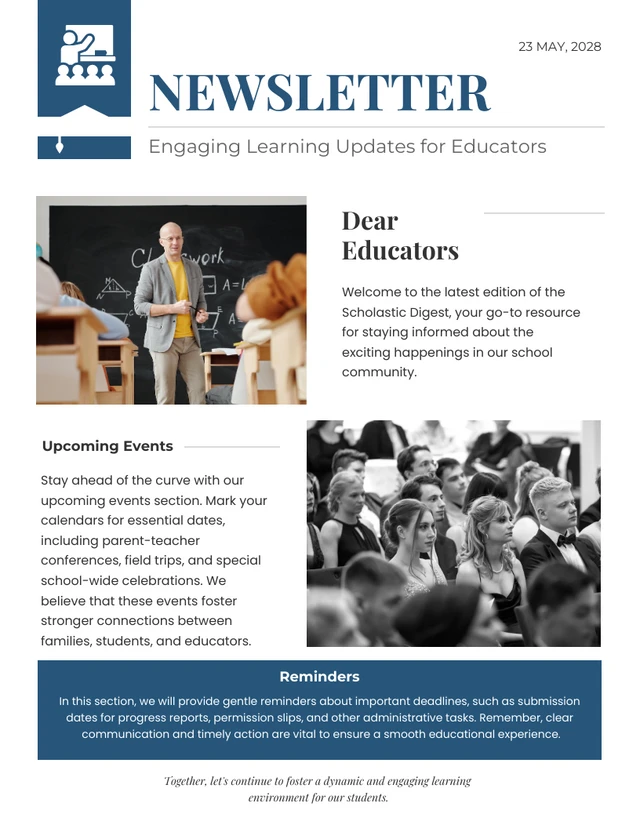 White & Blue Modern Design Classroom Newsletter Template