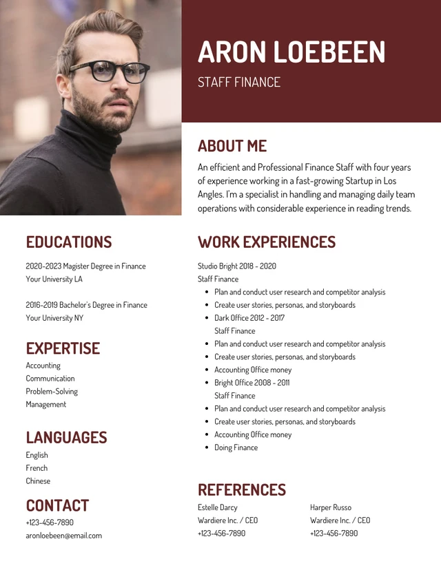 White And Brown Minimalist Professional Professional Finance Resume Template
