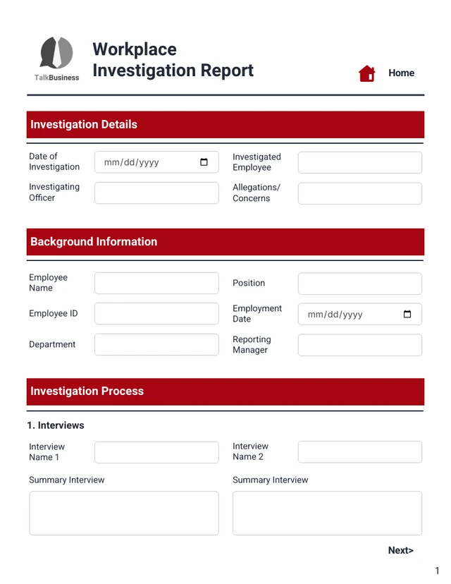 Workplace Investigation Report Template - Page 1