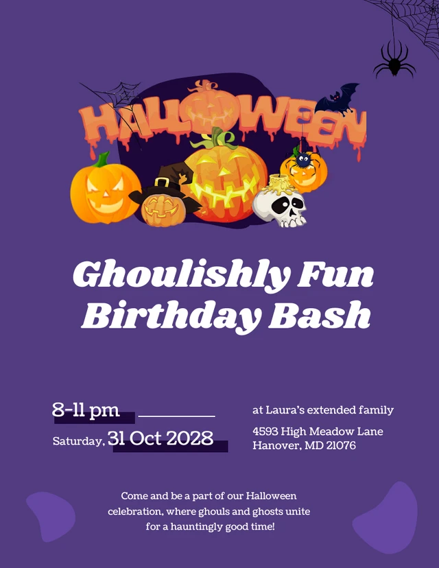 Purple Orange Halloween Birthday Invitation Template