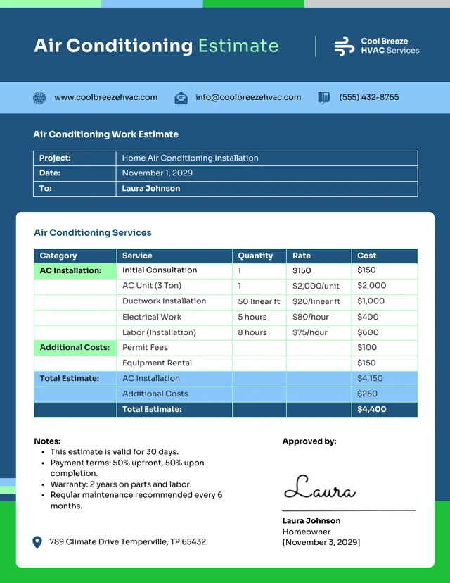 Air Conditioning Estimate Template