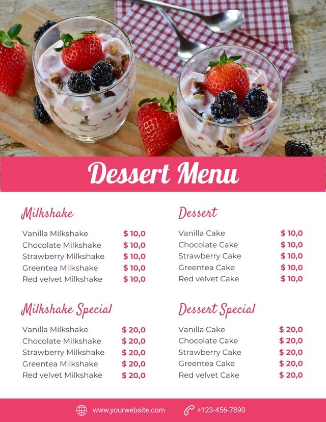 White And Pink Minimalist Dessert Menu Template