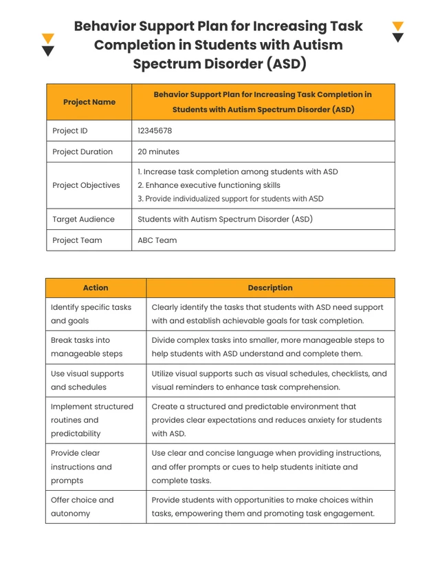 Yellow and White ASD Behavior Plan Template