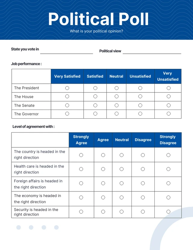 Simple Clean Blue and White Political Poll Form Template