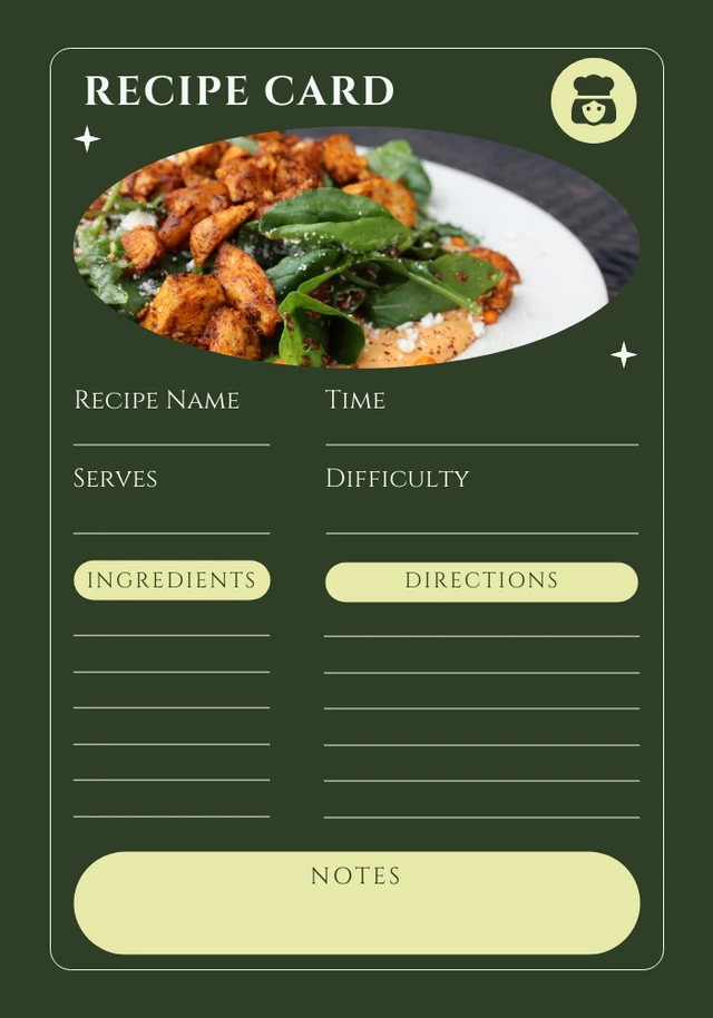 Dark Green Modern Recipe Cards Template