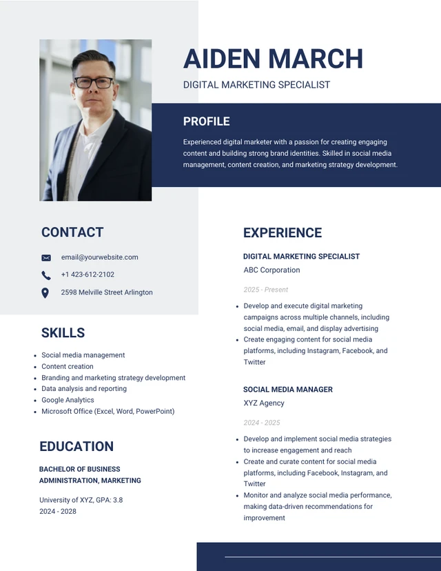 Dark Blue and White Job Resume