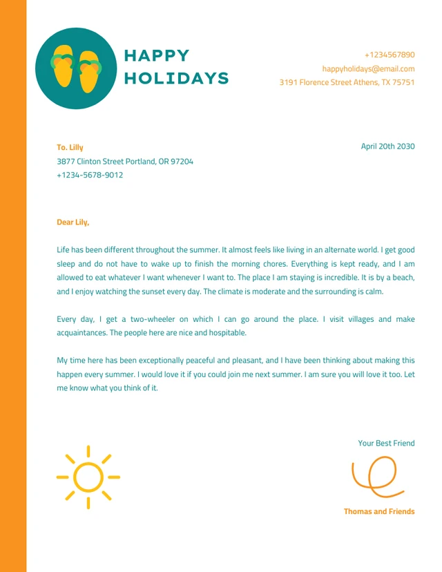 Yellow And Green Clean Business Happy Holidays Letterhead
