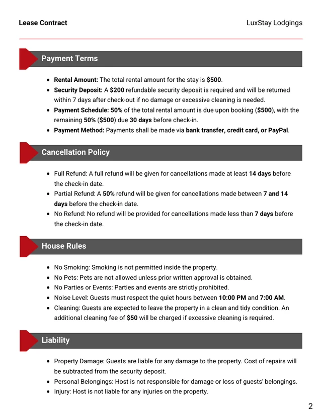 Airbnb Rental Contract Template - Page 2