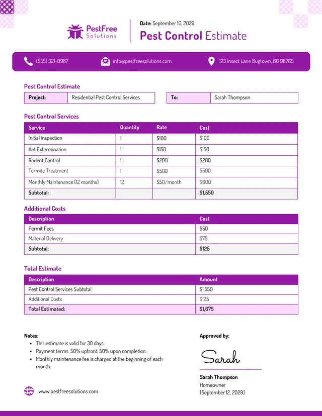 Pest Control Estimate Template